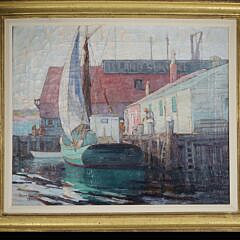 Anne Ramsdell Congdon Oil On Canvas "Island Service Wharf, Nantucket, 1935"