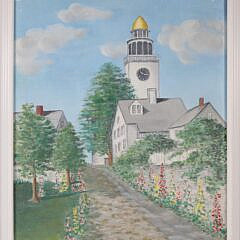 Elin Johnson Vintage Oil On Board View Of Stone Alley Nantucket