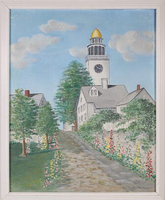 Elin Johnson Vintage Oil On Board View Of Stone Alley Nantucket