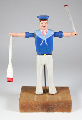 Charlie Munro Folk Art Carved Whirligig On Stand