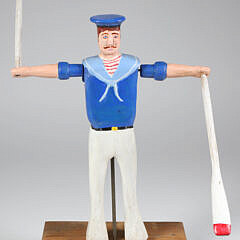 Charlie Munro Folk Art Carved Wood Sailor Whirligig On Stand