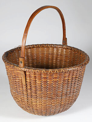 Antique Round Open Swing Handle Nantucket Basket 19th Century