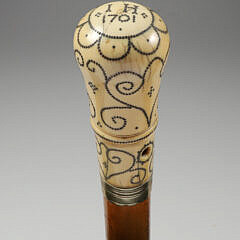 French Whaler Made Pique Walking Stick, circa 1701