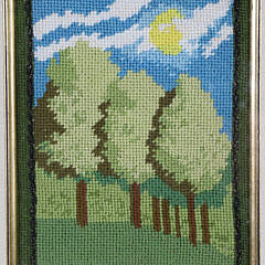 Pair of Framed Needlepoint Pictures “Reclining Woman” and “Forest”