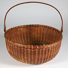 Round Shallow Swing Handle Nantucket Basket, 19th Century