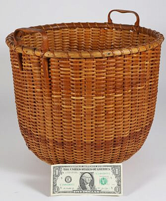 Mitchy Ray Tall Double Handle Nantucket Basket with Two Heart Carved Handles