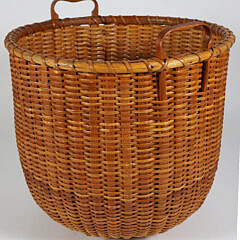 Mitchy Ray Tall Double Handle Nantucket Basket with Two Heart Carved Handles