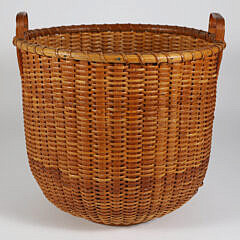 Mitchy Ray Tall Double Handle Nantucket Basket with Two Heart Carved Handles