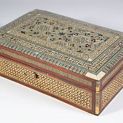 Elaborately Inlaid Damascus Box, Mother of Pearl, Abalone, Ebony and Multi-woods
