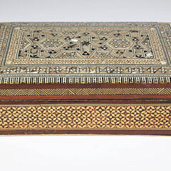Elaborately Inlaid Damascus Box, Mother of Pearl, Abalone, Ebony and Multi-woods