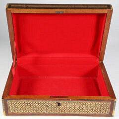Elaborately Inlaid Damascus Box, Mother of Pearl, Abalone, Ebony and Multi-woods