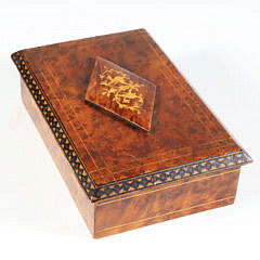 Burlwood Inlaid Box with Sliding Lock Top Mechanism