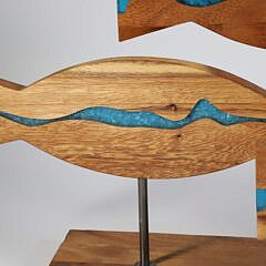 Contemporary “School of Fish” Carved Wood and Epoxy Sculpture