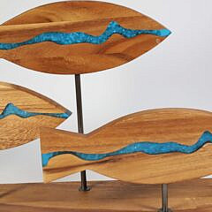 Contemporary “School of Fish” Carved Wood and Epoxy Sculpture