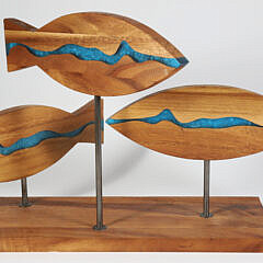 Contemporary “School of Fish” Carved Wood and Epoxy Sculpture