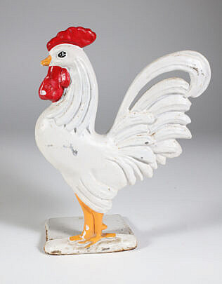 Vintage Cast Iron Painted Rooster Door Stop
