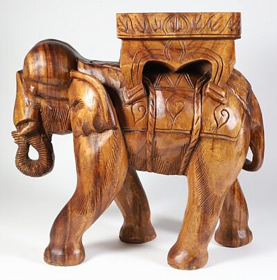 Tropical Wood Carved Elephant Garden Stool