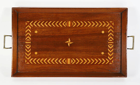 Vintage Mahogany Multi Wood Inlaid Serving Tray
