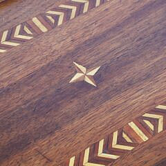 Vintage Mahogany Multi-wood Inlaid Serving Tray with Brass Handles