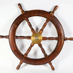 Mahogany And Brass Decorative Ships Wheel