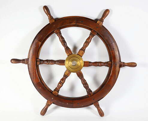 Mahogany And Brass Decorative Ships Wheel