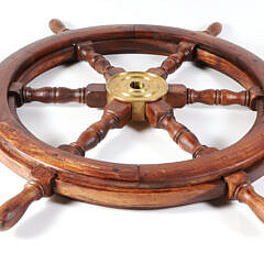 Mahogany and Brass Decorative Ships Wheel