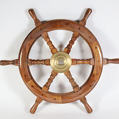Mahogany And Brass Decorative Ships Wheel