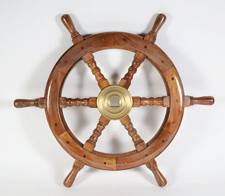 Mahogany And Brass Decorative Ships Wheel