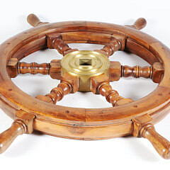Mahogany and Brass Decorative Ships Wheel