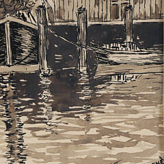 Jos. Mahoney Nantucket Vintage Ink and Watercolor “Harbor View”