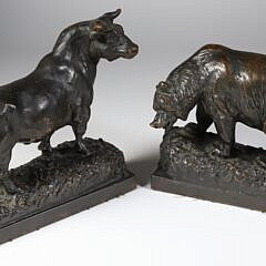 Pair Paul Herzel “Bear and Bull” Bookends, circa 1922