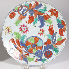 Pair of Chinese Export “Pseudo” Tobacco Leaf Plates with Shaped Rim, 18th Century