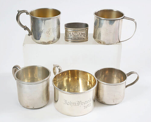 Five Sterling Silver Cups And Napkin Ring