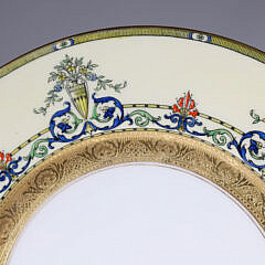 Set Of Twelve 22K Gold And Enamel Over Glazed Royal Worcester Dinner Plates
