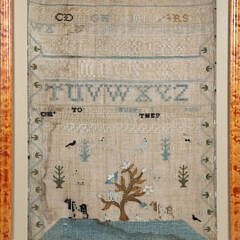 1789 Sampler Animals Around a Flourishing Tree in Birds Eye Maple Frame