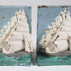 Pair Of Hubley Painted Cast Iron Clipper Ship Bookends