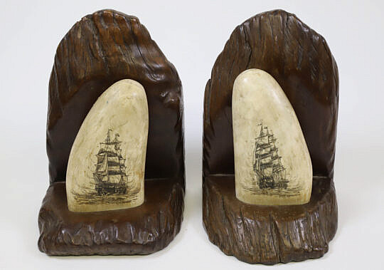 Pair Of Scrimshaw Sperm Whale Teeth, 20th Century