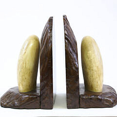 Pair Of Scrimshaw Sperm Whale Teeth Bookends