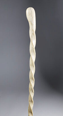 Whaler Made Pistol Grip whale Bone Walking Stick, Mid 19th Century