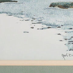 Geof Butts Watercolor “Marsh Scape with Boats and Seaside Homes”