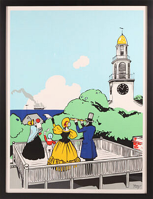 Tony Sarg Color Silk Screen On the Roof Walk
