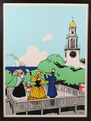 Tony Sarg Silk Screen Poster "Family On The Roof Walk"