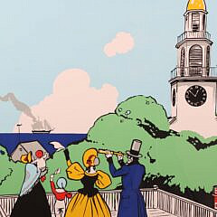 Tony Sarg Silk Screen Poster “Family on the Roof Walk”
