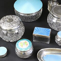 Fifteen Piece Collection of Sterling Silver, Glass and Turquoise Enamel Toiletry Accessories