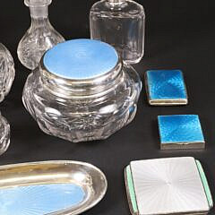 Fifteen Piece Collection of Sterling Silver, Glass and Turquoise Enamel Toiletry Accessories