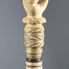Whaler Made Fist Holding Dowel Walking Stick, early 19th Century
