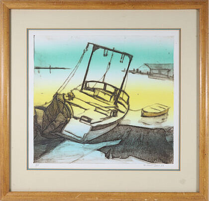 Jane Ball Lithograph "Fishing Boat, 83", 20th Century