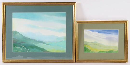 Group Of Two Jerry Carl Watercolors On Paper "Moor Fog Small"