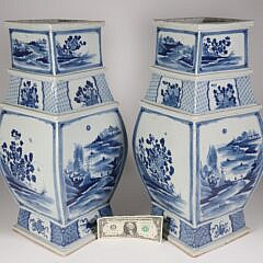 Pair of Large Antique Chinese Blue and White Canton Vases 19th Century