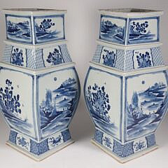 Pair of Large Antique Chinese Blue and White Canton Vases, 19th Century